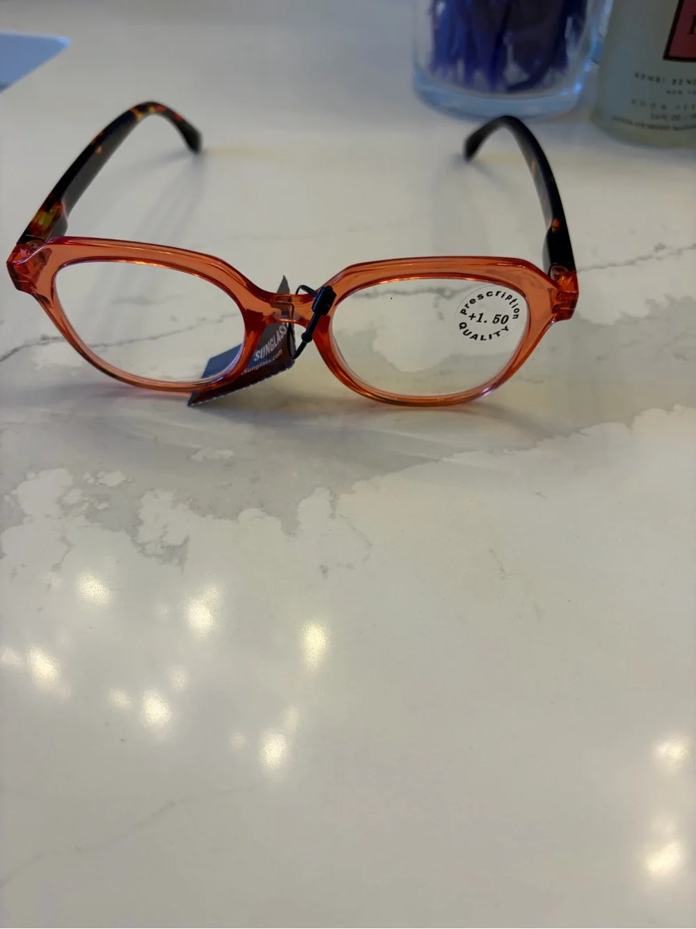 Orange Tortoise Transparent Oval Reading Glasses